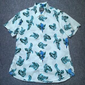 Bonobos Slim Fit Short Sleeve Button-Up Shirt XL White Blue Parrot Tropical